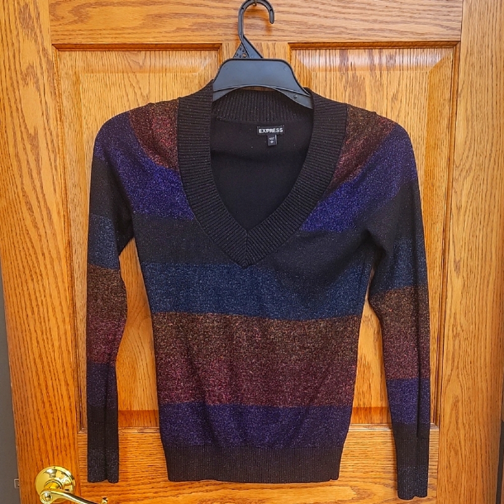 Express Women's Striped Sweater - Black, Blue, Brown